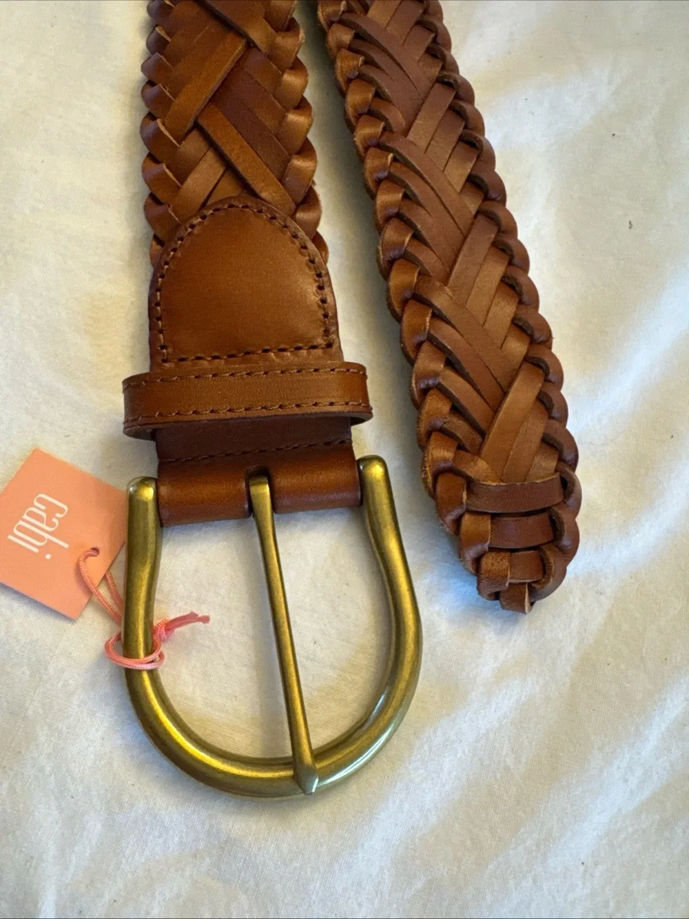 Cabi Woven Brown Leather Belt Brass Hardware Women's Size M New Preppy Boho